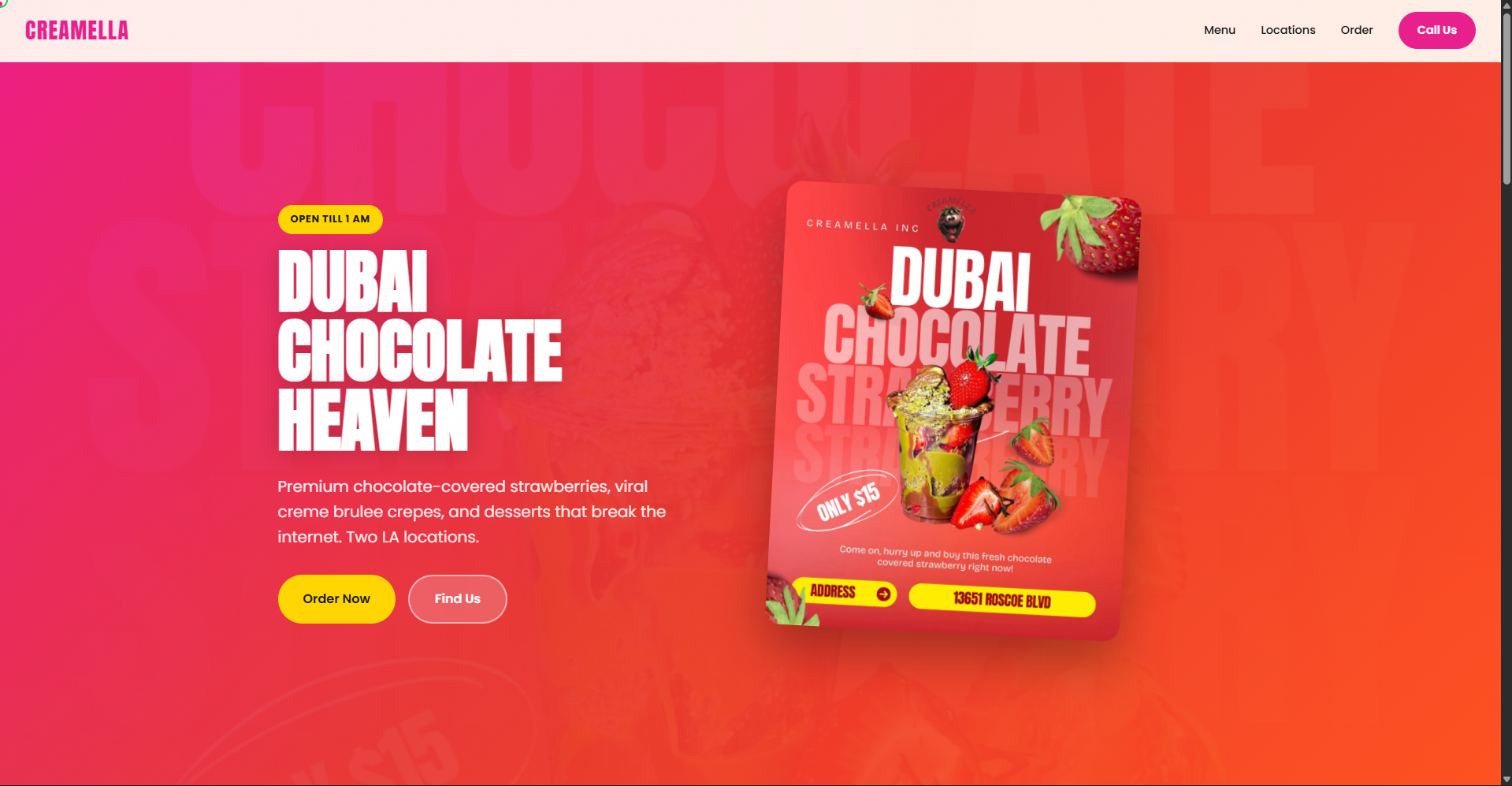 Creamella LA - custom dessert shop website built by Paper St Marketing